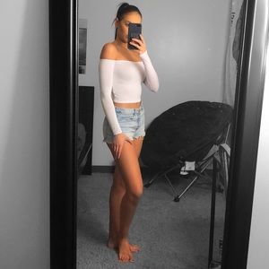 Off The Shoulder White Long Sleeve Top